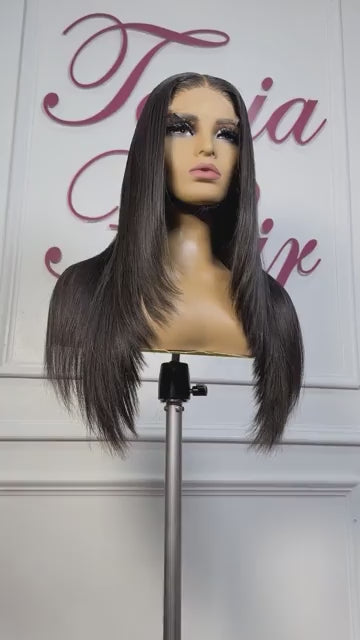 5x5 HD Lace Cambodian Straight Luxury Layer Cut. Pre Made wig Unit (Bleached)